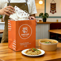 Sacs en papier kraft jetables biodégradables et écologiques personnalisables pour la restauration à emporter, emballage de cuisine indienne sur mesure