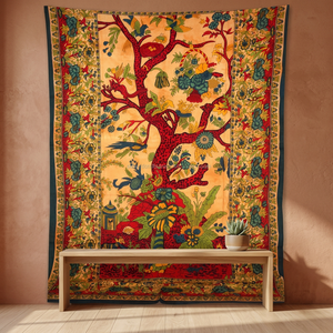 Superbe tapisserie murale décorative hippie rouge avec motif Mandala Arbre de Vie - Product Image 2