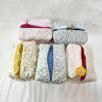 Offre Spéciale mignon voyage femmes léger bleu vichy pochette de maquillage petit sac cosmétique en coton Floral