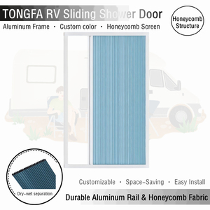 Porte de <span class=keywords><strong>douche</strong></span> coulissante TONGFA RV avec tissu non tissé imperméable - Cadre en aluminium et écran pliable en nid d'abeille pour <span class=keywords><strong>camping</strong></span>-<span class=keywords><strong>car</strong></span> - Product Image 1
