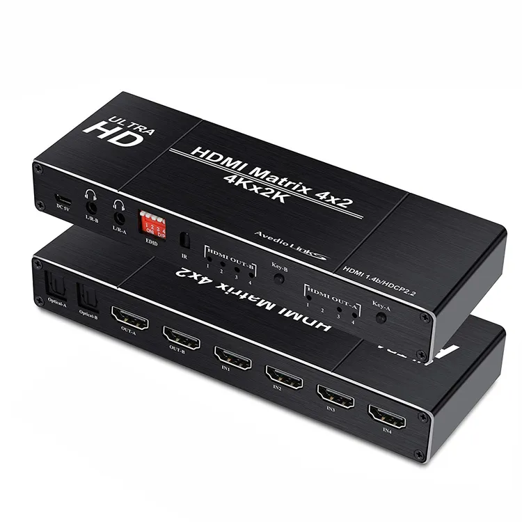 Justlink 4 en 2 salidas HDMI Matrix Switch Splitter V1.4 HD 4K @ 60Hz 3D & Dual Audio Extractor con HDCP2.2 Soporta resolución de 1080p