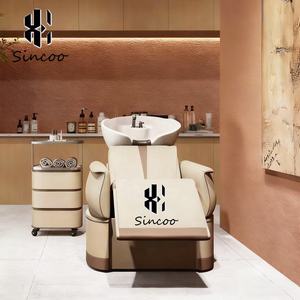 Fauteuil de lavage de luxe ergonomique moderne en cuir PU avec repose-pieds réglable et bac en céramique – Confort optimal pour les professionnels de la coiffure - Product Image 2