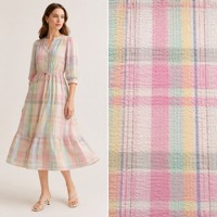 Tissu en crêpe seersucker à carreaux teint en fil, 55% coton 45% polyester, 100 g/m², 57/58 pouces, pour robes, chemisiers, doublures et accessoires pour femmes