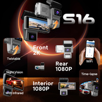 Car Dash Cam 2k 1080p Wireless Wifi Night Vision 3 Channel Dash Cam 2k for Cars Front and Rear Dash Camera