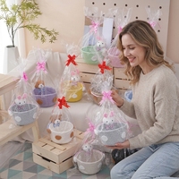 Panier de rangement en corde de coton fait main, motif ours et lapin mignons, boîte à bijoux moderne pour salon, figurine décorative