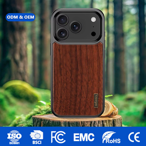 Customized <b>Nature</b> Made Walnut Wood Grain Mobile Phone Case for iPhone 17 Pro Max Features <b>Camera</b> Lens Bracket Business Holder - Product Image 1