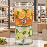 Distributeur de boissons commercial à 2 niveaux en verre cannelé avec robinets + Grand récipient à jus double pour table, vente en gros, OEM