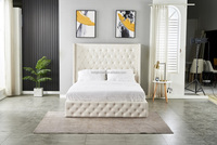 Fabrikpreis Schlafzimmer-Möbelset Luxuriöses Design Knopfgeheftetes Kingsize-Bett aus weißem Leder mit Gaslift-Stauraum für das Schlafzimmer