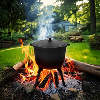 Chaudière de chasse 10 L en fonte, marmite hollandaise, four à bois pour camping, barbecue, avec couvercle
