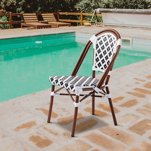 Chaises de bistrot en rotin pour café de jardin, restaurant, terrasse extérieure, style français, avec rayures blanches et noires, en aluminium - Product Image 1