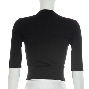 Viviblook Y26TP222 Women's Summer T-shirt New Arrival Simple Solid Color Buttoned <b>Crop</b> <b>Top</b> for Ladies - Product Image 3