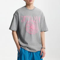 T-shirt en coton personnalisé pour homme, fabrication directe usine, 100 % coton, imprimé romantique marguerite en relief, coupe oversize, manches courtes
