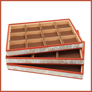 Bandeja para joyería con tapa, material de brocado para manualidades, color naranja, caja de almacenamiento para exhibición de joyas, para pulseras y adornos - Product Image 4