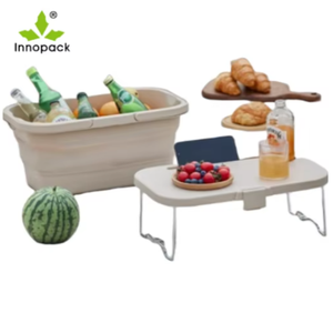 Panier de pique-nique multifonctionnel pliable en plein air beige de bonne qualité Panier de camping en plein air pliant portable avec table - Product Image 1