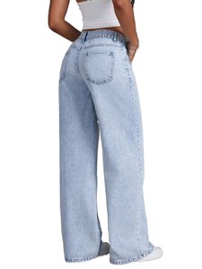 YUANBOFEI <span class=keywords><strong>Jean</strong></span> Baggy <span class=keywords><strong>Bleu</strong></span> Personnalisé Effet Délavé Vintage en Denim Déchiré pour Femme Coupe Large Confortable sans Serrer pour Usage Quotidien - Product Image 2