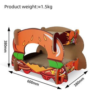 Rascador de gato de cartón corrugado con forma de hamburguesa de 1,5 kg duradero y cama con embalaje de caja de diseño divertido - Product Image 2