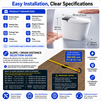 WC intelligent avec bidet intégré, cuvette carrée, télécommande, réservoir d'eau intégré, sans limite de pression d'eau, chasse d'eau automatique, siège chauffant, sécheur à air chaud