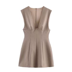 Ropa de invierno para mujer, nuevo vestido corto a rayas a la moda, informal, retro, sin mangas, ajustado, versátil - Product Image 3