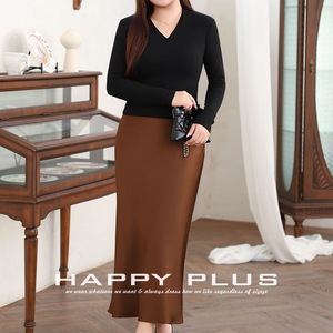 รันฉีเอ-ไลน์กระโปรงมิดิผู้หญิงผ้าซาตินสีทึบเอวปกติเงา N9014 - Product Image 5