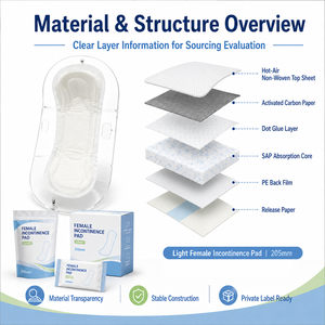 Serviettes d'<span class=keywords><strong>incontinence</strong></span> pour femmes à marque privée, prêtes à l'emploi, à ajustement invisible, portables, avec charbon actif, couches fixées par points de colle, 205 mm - Product Image 2