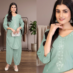 High Demand <b>Indian</b> & Pakistani Women's Latest Collection Set Most Trendy Pure Cotton <b>Kurti</b> Pant Regular Wear for Girls & Women - Product Image 3