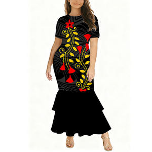 Gran oferta, Vestido de manga corta con cuello redondo, personalizado, Samoa, estampado Tribal polinesio, vestido de cola de pez de doble capa para mujer, vestidos de graduación ajustados - Product Image 2