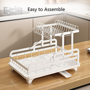 Custom Design Foldable <b>Racks</b> With Drainboard Cutlery & Cup Holder 2 Tier Black Dish Drying Drainer <b>Rack</b> for Kitchen Drain <b>Rack</b> - Product Image 3