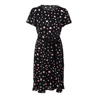 Robe midi plissée à manches courtes pour femme, imprimée numériquement à pois, tissée, décontractée d'été, avec ourlet à volants et taille naturelle, ODM