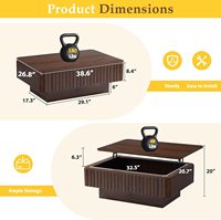 Table basse moderne HANYEE en bois cannelé avec plateau relevable, prise USB, éclairage RGB, meuble multifonctionnel pour salon