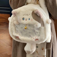 Sac à dos en peluche de coton motif chat de dessin animé avec sac à collation transparent 2D de petite capacité, style japonais JK, design mignon pour fille