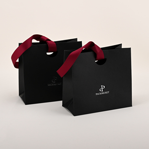 Bolsa de Papel Negra al por Mayor de Gran Demanda con Asa de Cinta de Colores, Bolsa de Papel Negra Premium Personalizada Hecha a Mano, MOQ Bajo - Product Image 2