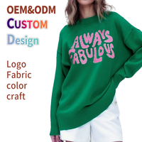 Pull en tricot tendance d'hiver de haute qualité avec motifs de lettres, logo personnalisé, pull thermique à col rond pour femmes