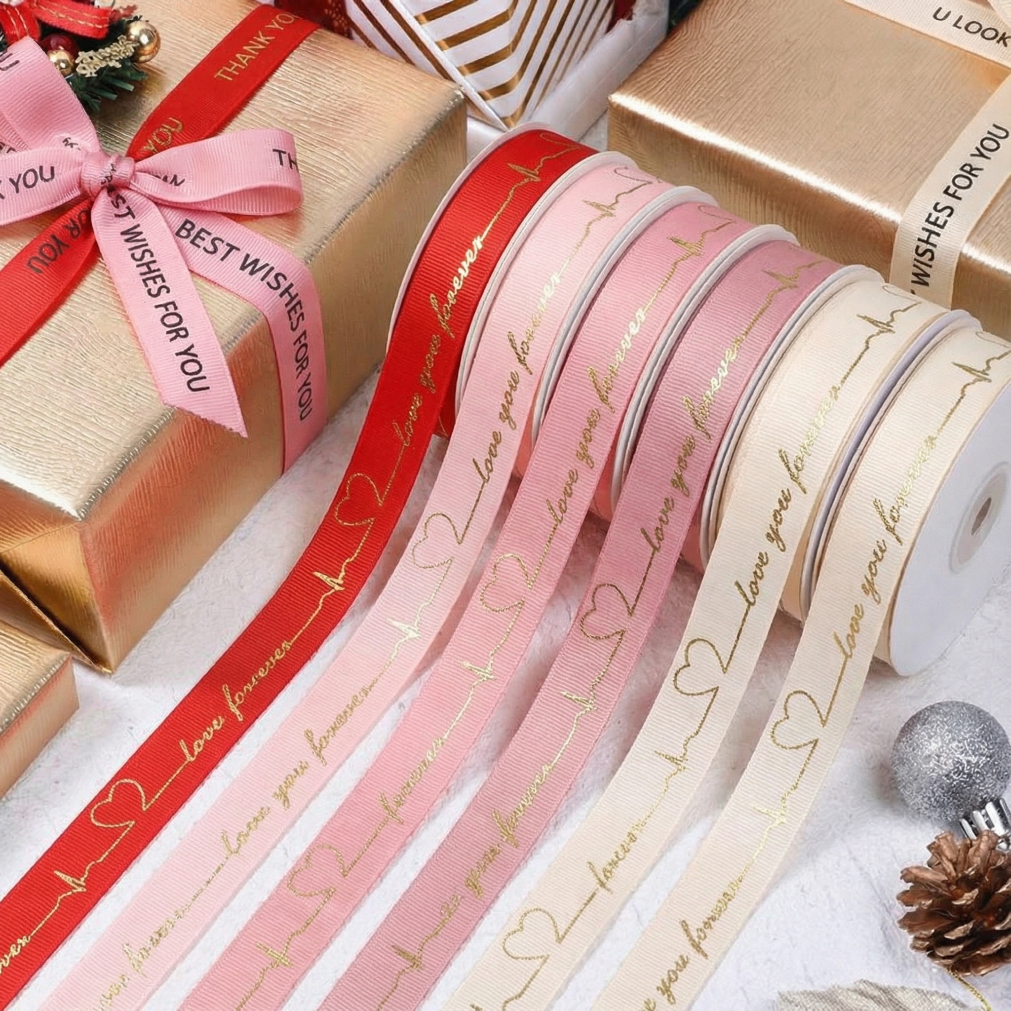 High Quality Gift Printed Satin Custom Silk Screen Printing Polyester Satin Tapes Ribbon With Gold Stamping Logo