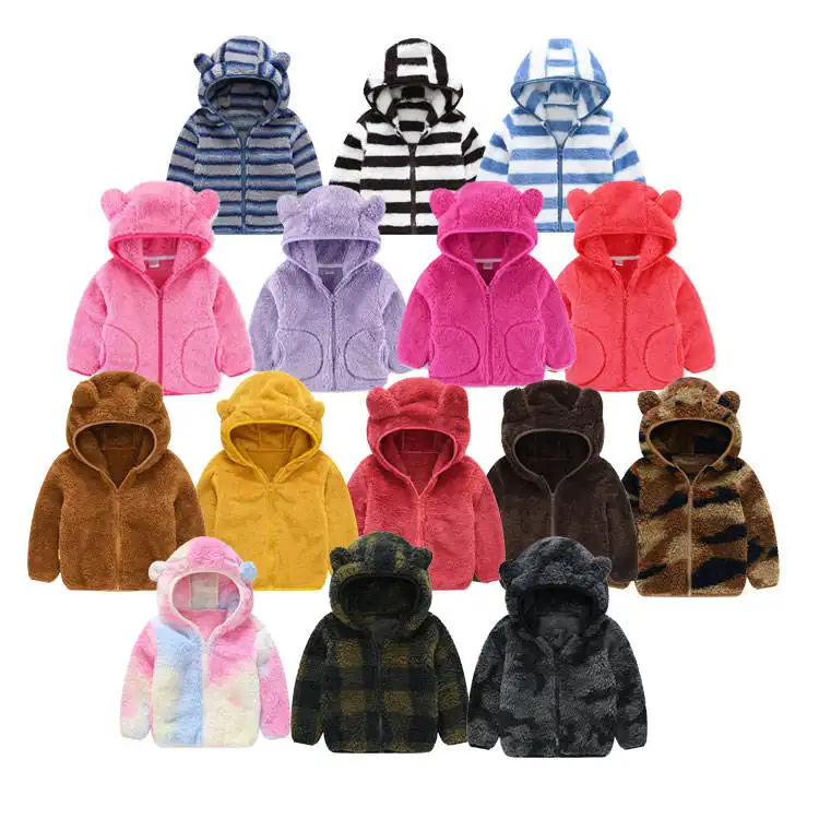 Grosir Hoodie desain baru anak laki-laki dan perempuan, mantel warna polos gaya imut musim gugur dan musim dingin