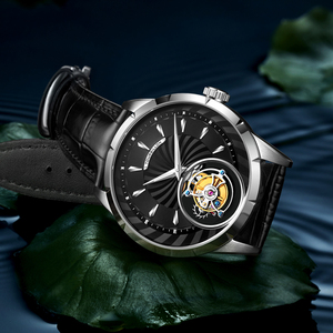 Montre mécanique pour homme AESOP avec tourbillon manuel, mouvement squelette, motif en spirale, acier inoxydable, verre saphir, livraison directe - Product Image 2