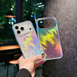 Étui de téléphone en TPU magnétique électrolytique avec plumes holographiques colorées élégantes antichoc pour <span class=keywords><strong>iPhone</strong></span> 17 16 15 Pro Max - Product Image 5