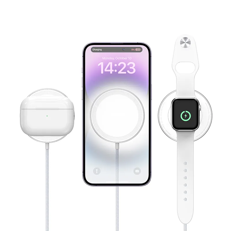 New Trending Magnet Charging Cable 3 in 1 Magnetic Wireless Charger For iPhone 14 13 12 All Apple Watch Earbuds Case