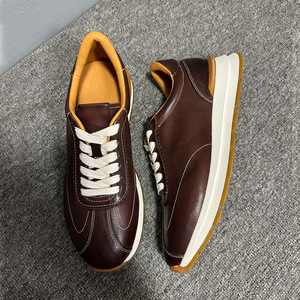 Men's Genuine Leather Casual Sneakers Dark Brown <b>Soft</b> Sole Daily Wear Walking <b>Shoes</b> - Product Image 3