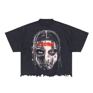 Streetwear Mock Neck Printing Distressed <b>T</b>-<b>Shirts</b> Thick <b>Collar</b> Heavyweight Men Custom Oversized <b>T</b>-<b>Shirt</b> Boxy Cropped <b>T</b> <b>Shirt</b> - Product Image 1