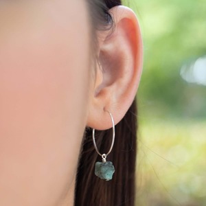 8-10mm Handmade Raw Emerald Dangle Hoop <b>Earrings</b> Classic Silver <b>Rhodium</b> Plated Elegant Fashion Jewelry Gift Birthstone Jewelry - Product Image 5