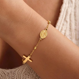 Religious 316L Stainless Steel 14k 18k Gold Plated Catholic Bead Bracelets With Charms Rosary Virgin Mary Bracelet for Women <b>Men</b> - Product Image 3