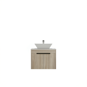 Meuble-lavabo mural en chêne blanc de 24 pouces au design moderne avec vasque en céramique et porte à fermeture douce - Product Image 1