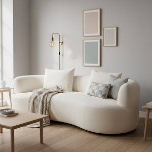 Wholesale Velvet Curved Boucle <strong>Sofa</strong> <strong>Cream</strong> White Modern 3-Seater with Throw Pillows Eco-Friendly Living Room Furniture for Villa - Product Image 1