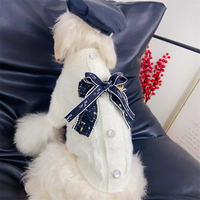 Pull pour animaux de compagnie de style français de luxe |   Vêtements élégants pour chien en tricot avec nœud en tweed et bordure en perles pour petits animaux