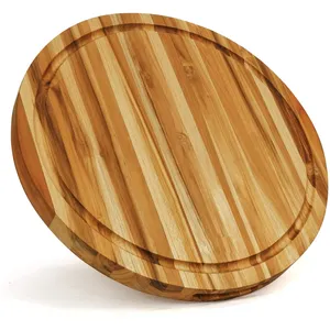 Bandeja de bambú para servir queso, tabla de corte de madera de Acacia con seis cuchillos