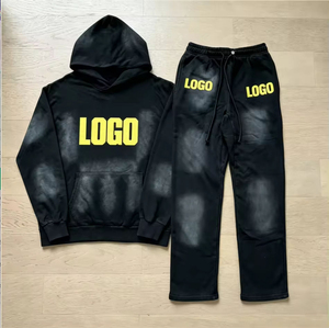 Conjunto <span class=keywords><strong>de</strong></span> Sudadera con Capucha y Pantalones Oversize Unisex <span class=keywords><strong>de</strong></span> 450 g/m² con Estampado <span class=keywords><strong>de</strong></span> Dibujos Animados Hell O Star, 100% Algodón Transpirable, Estampado en Caliente, Estilo Vintage Streetwear - Product Image 3