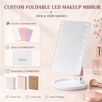Miroir cosmétique rectangulaire portable éclairé, rotatif à 180 degrés, à intensité réglable, pour maquillage de bureau, avec miroir détachable 10X