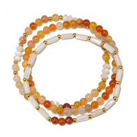 Lot de 3 bracelets en pierre naturelle de 4 mm, perles de jade jaune, bracelets extensibles faits à la main avec coquillages et perles, bijoux en cristal de guérison, cadeau