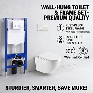Botón de descarga Tornado para inodoro de una pieza de cerámica de doble descarga montado en la pared con accesorios para tanque de agua Forma de cuenco alargado - Product Image 5