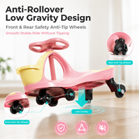 Mobil Anti Terguling untuk Anak dengan Sasis Lebar dan Stabil, 4 Roda Magnetik LED Senyap, Tanpa Baterai, Mainan Tunggang untuk Balita Usia 2-6 Tahun
